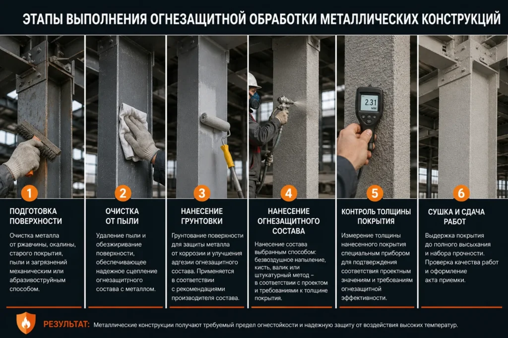 Этапы выполнения огнезащитной обработки металлических конструкций