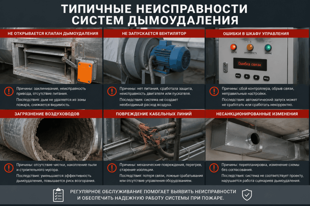 неисправности систем дымоудаления