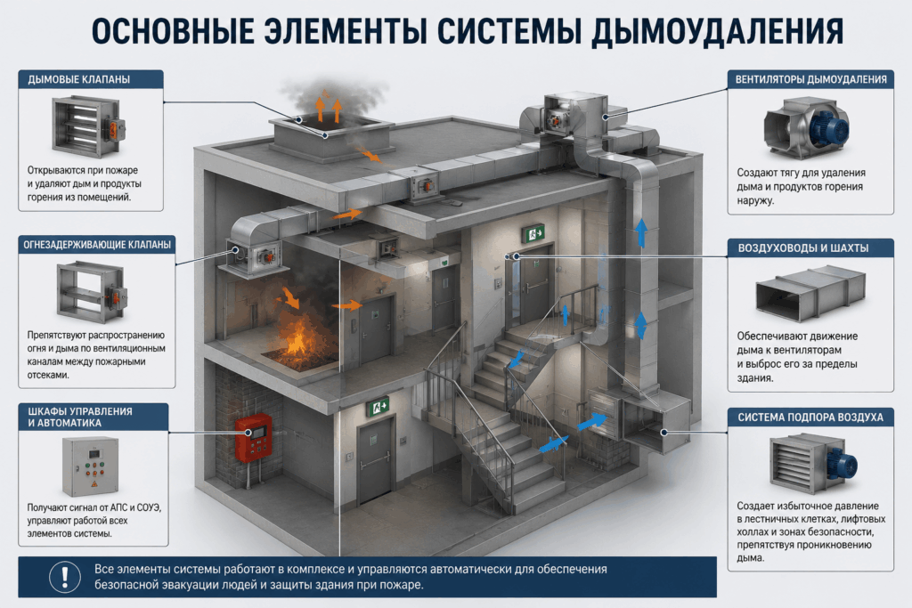 основные элементы системы дымоудаления
