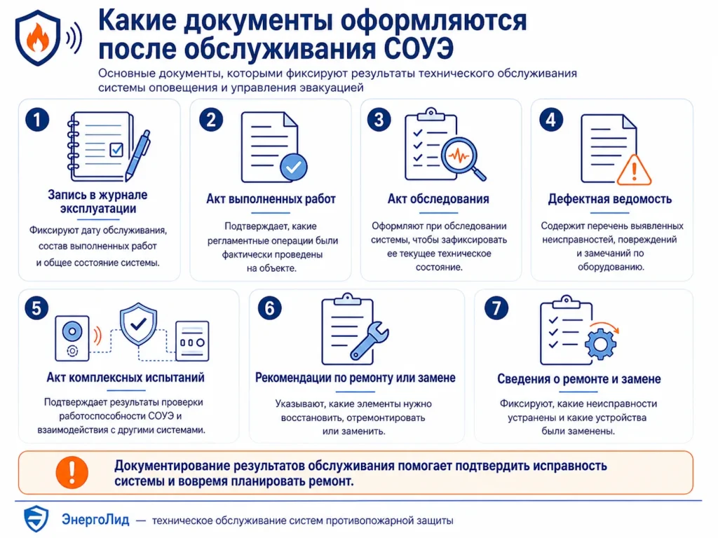 Документы, которые оформляются после технического обслуживания СОУЭ