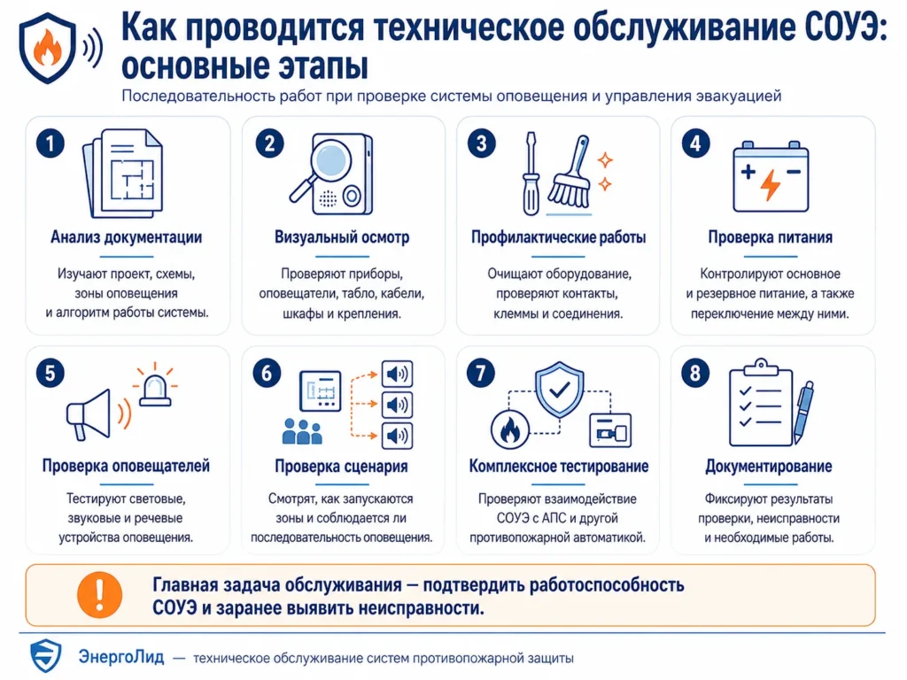 Основные этапы технического обслуживания СОУЭ