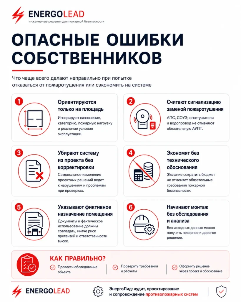 Опасные ошибки собственников при попытке отказаться от установки пожаротушения