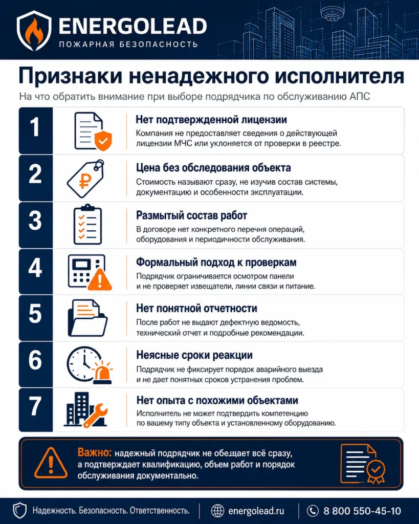Признаки ненадежного подрядчика по обслуживанию АПС и пожарной сигнализации