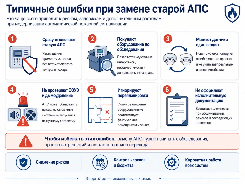 Типичные ошибки при замене старой автоматической пожарной сигнализации