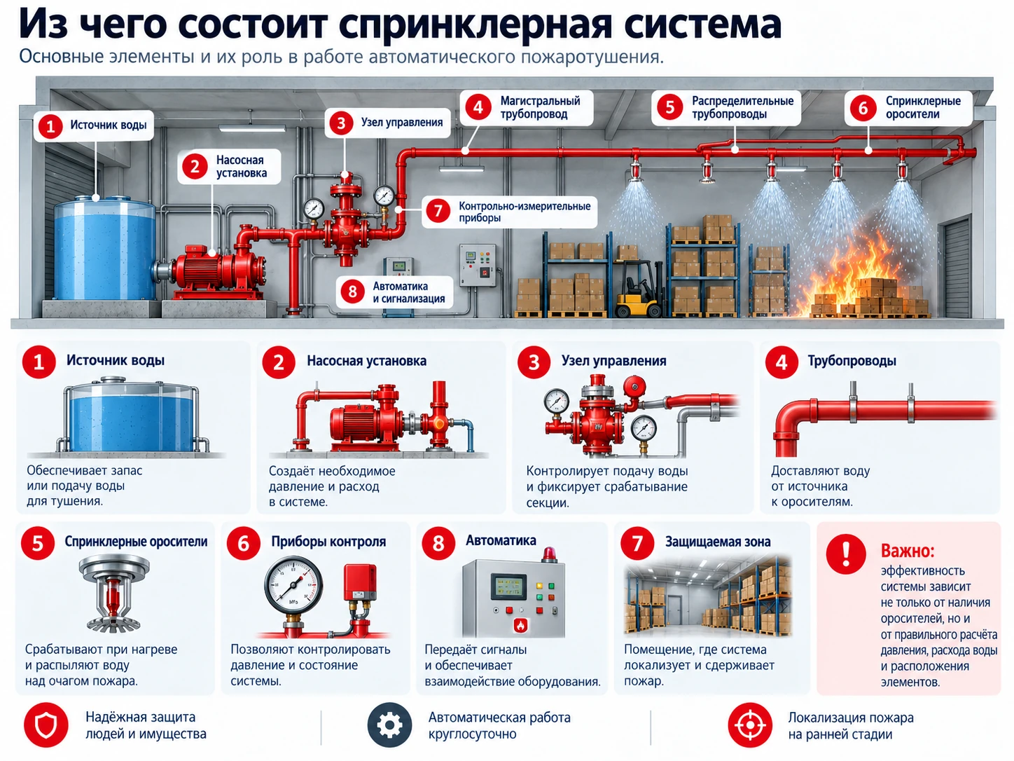Из чего состоит спринклерная система пожаротушения