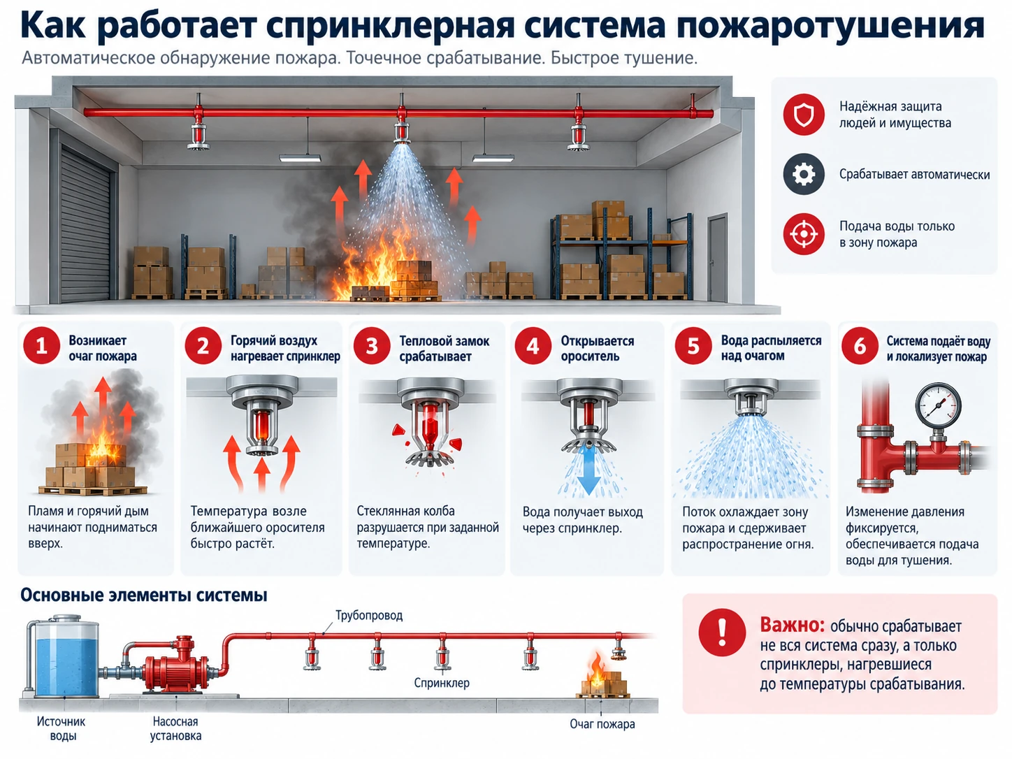 Как работает спринклерная система пожаротушения