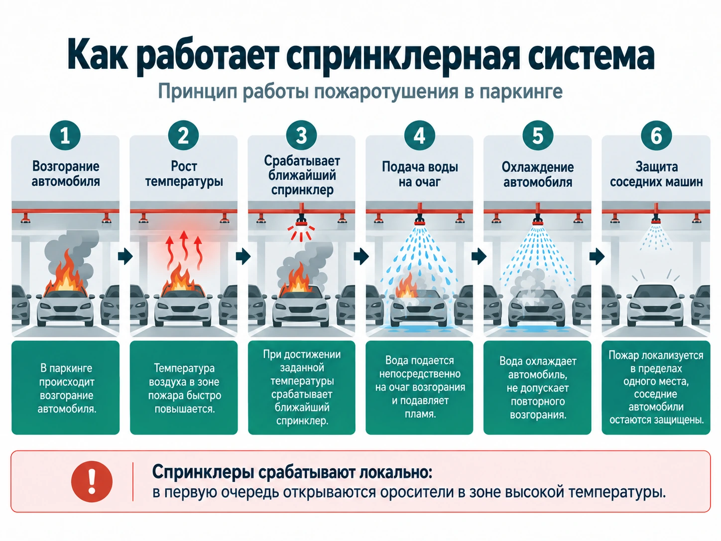 Как работает спринклерная система пожаротушения в паркинге