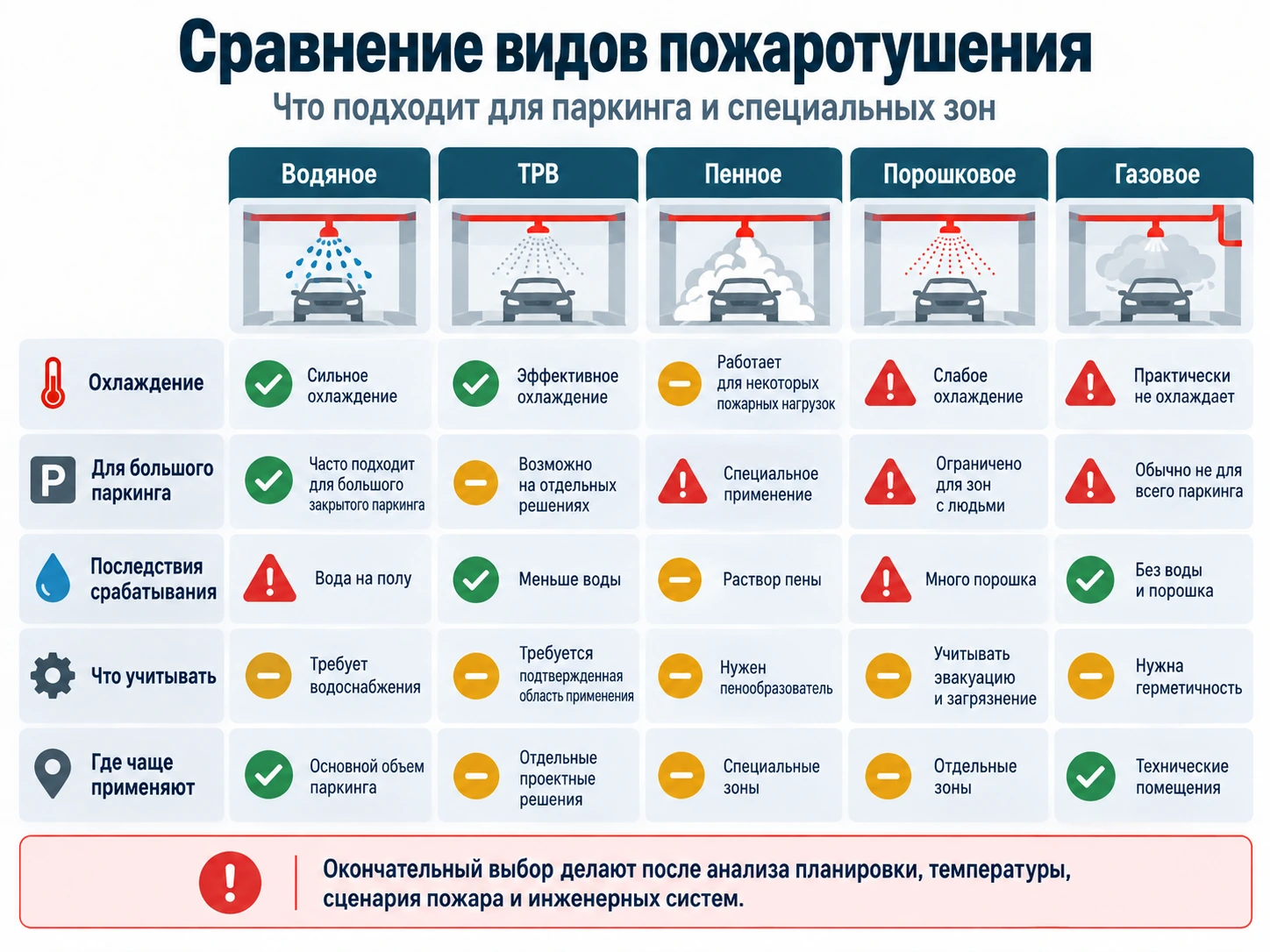 Сравнение видов пожаротушения для паркинга