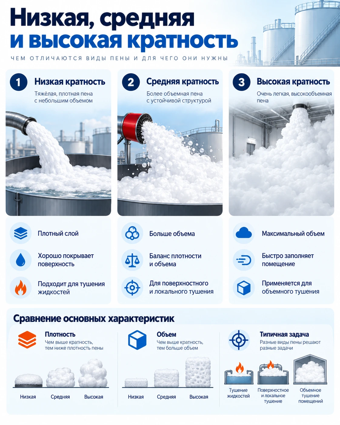 Низкая, средняя и высокая кратность пены
